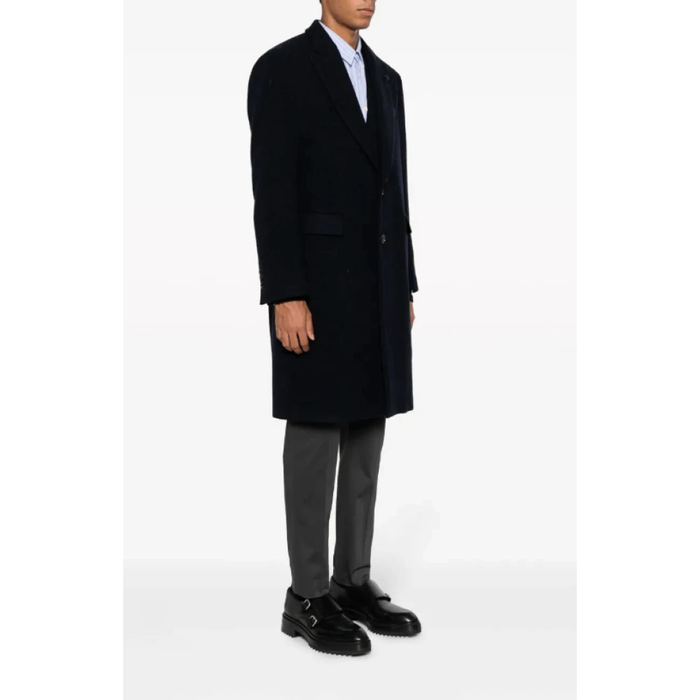 Lardini Middernacht Blauwe Wolmix Jas met Broche Detail Blue Heren