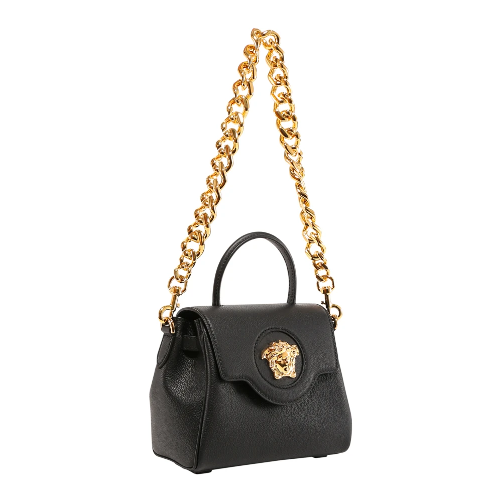 Versace Zwarte Leren Handtas met Klepsluiting Black Dames