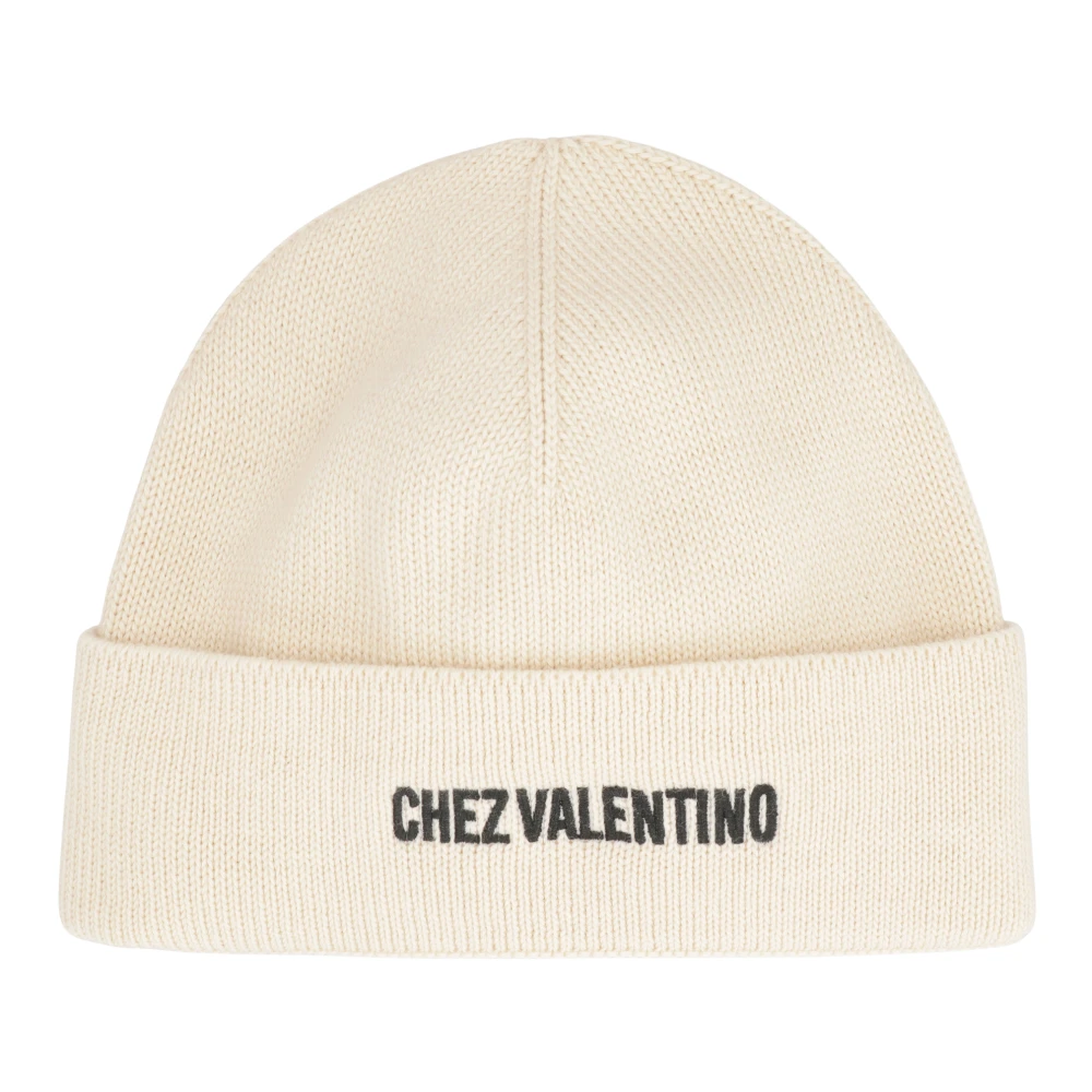 Valentino Garavani Men's White Ribbed Knit Beanie Hat