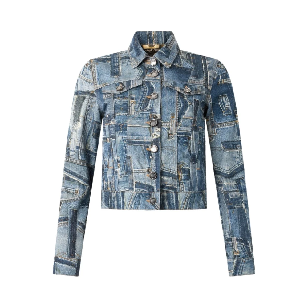 Roberto Cavalli Blue Patchwork Denim Jacket With Snake Buttons - Female - Denim Jackets - Xs - Jackets