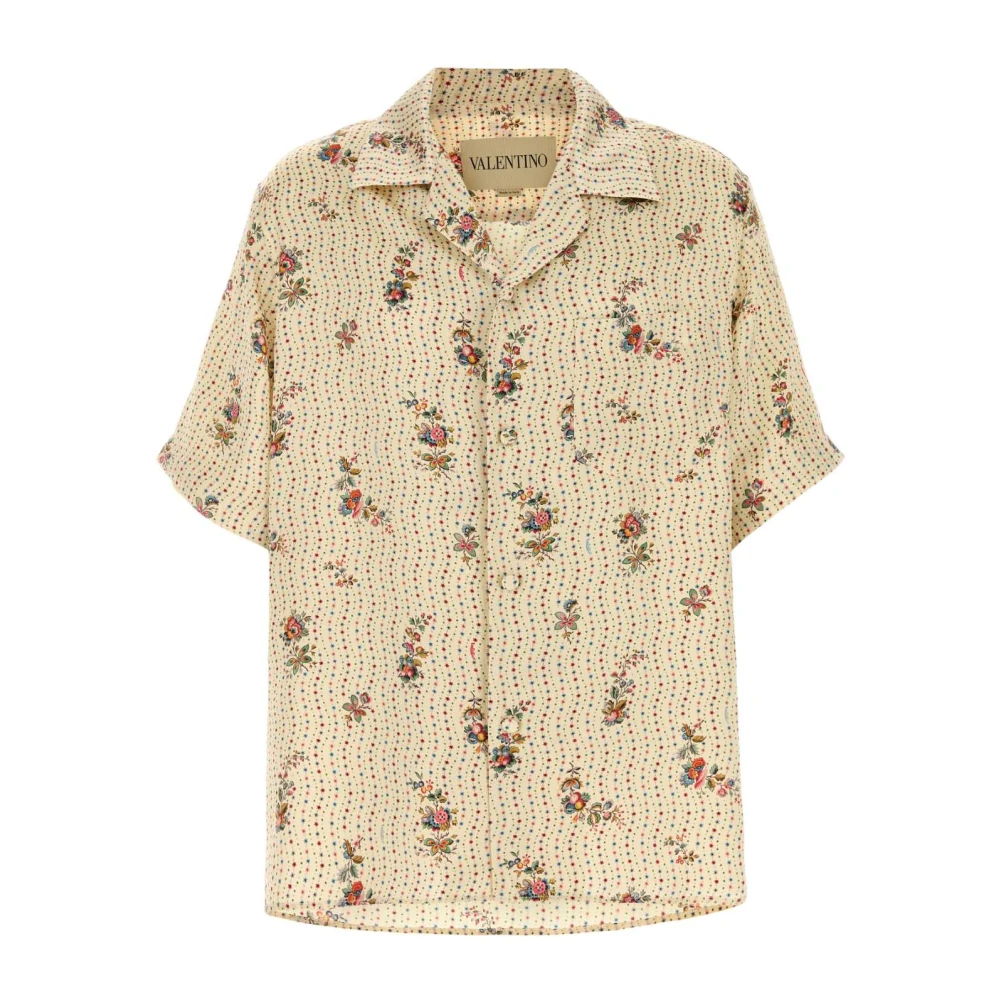 Valentino Garavani Men's Beige Silk Bowling Shirt With Papier Floral Print