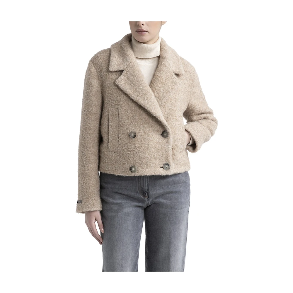 PESERICO Wollen en alpaca cropped jas Brown Dames