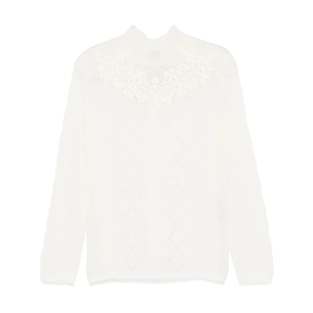 Twinset Witte Kabeltrui met Kant White Dames