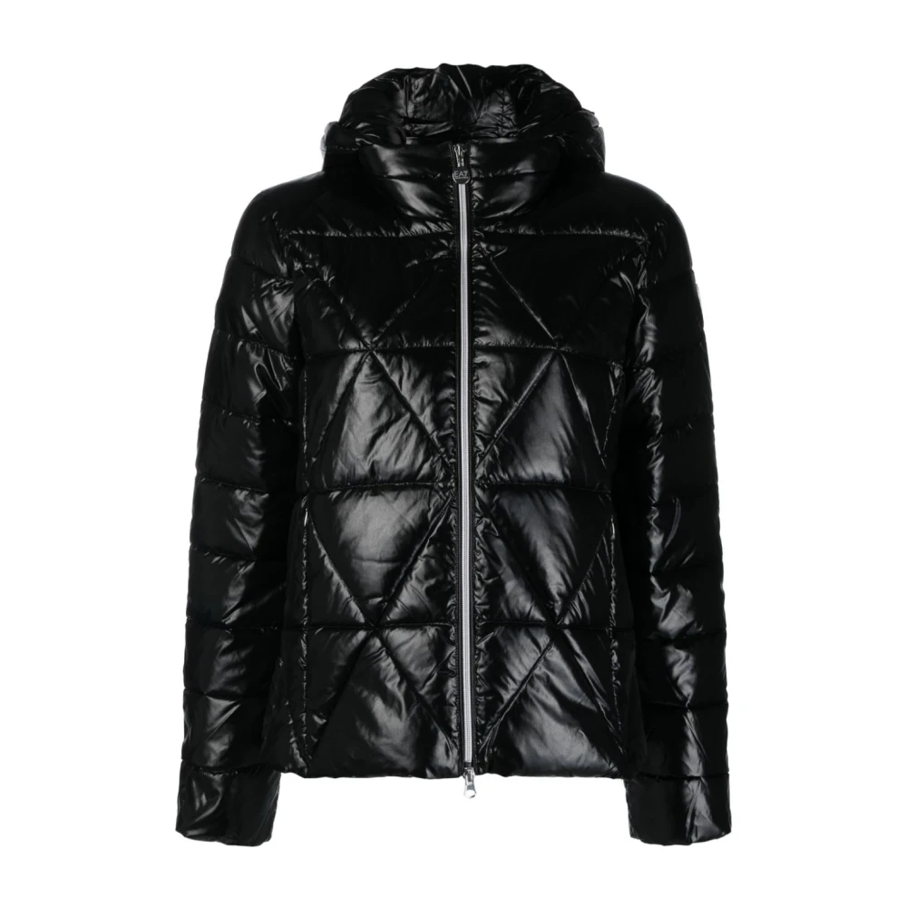 Emporio Armani EA7 Svarta quiltade jackor med högglansig finish Black, Dam