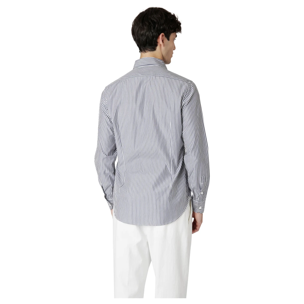Eleventy Slim Fit Gestreept Italiaanse Kraag Overhemd Blue Heren