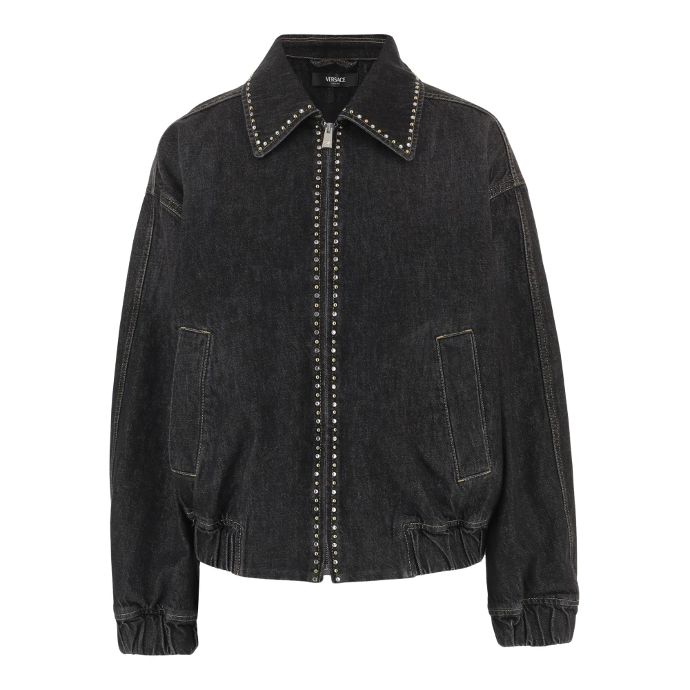 Versace Women's Black Jacket Made Of Cotton Zip Closure Studded Decoration - Denim Jackets - Xs - Jackets