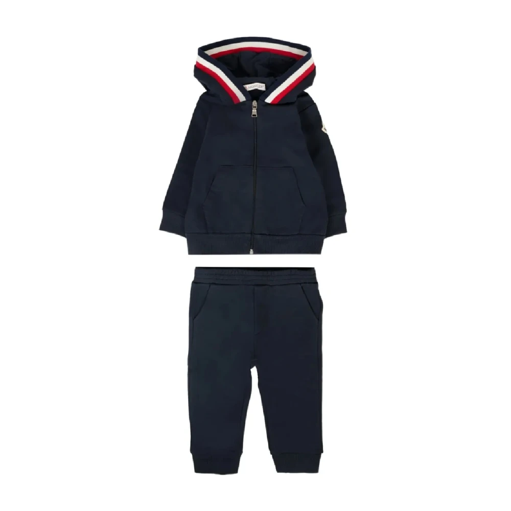 Moncler Unisex Kids Blue Kids Sport Sets, 18 M, Tricolor-Trimmed Cotton Sweatsuit Set