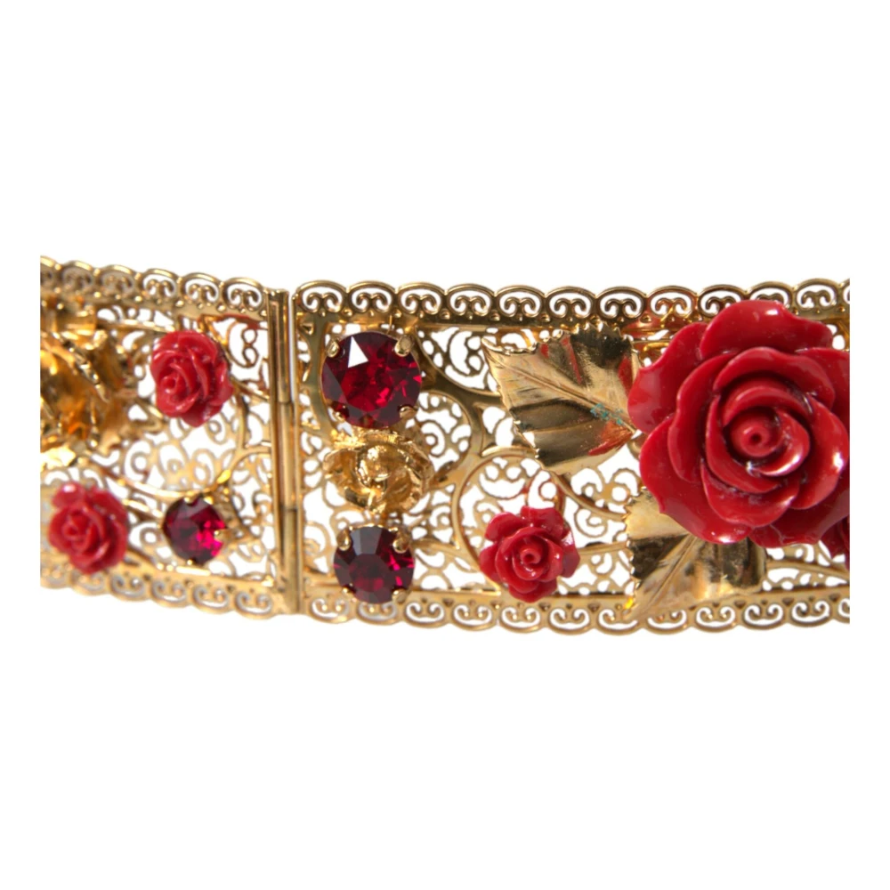 Dolce & Gabbana Gouden Kristal Roos Juweel Taille Riem Yellow Dames
