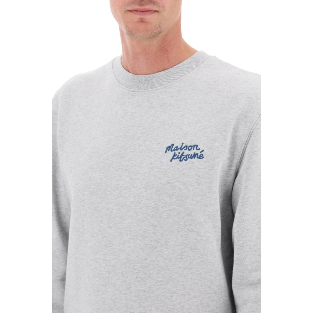 Maison Kitsuné Sweatshirt met logo borduursel Gray Heren