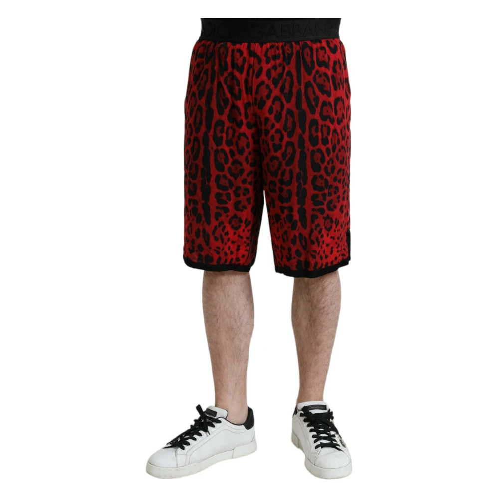 Dolce & Gabbana Men's Red Long Shorts,, Leopard Print Bermuda Shorts Medium