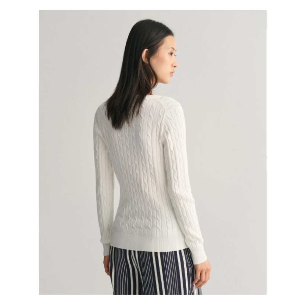Gant Gedraaide Katoenen V-Hals Trui White Dames