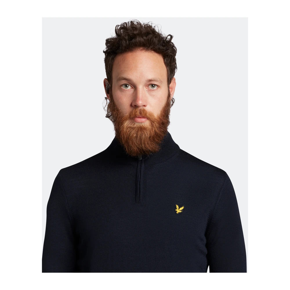 Lyle & Scott Merino Mix Golf Core Zip Gebreide Trui Blue Heren