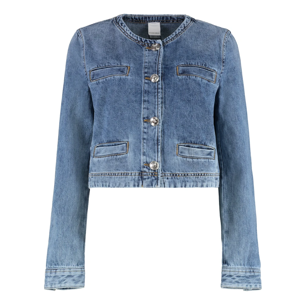 Pinko Women's Blue Denim Jackets, M, Denim Jacket With Contrast Stitching