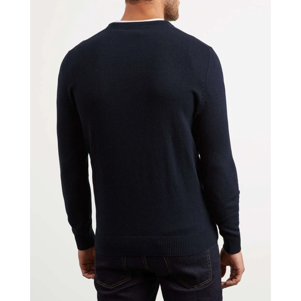 Lyle & Scott Katoen Merino V-hals Trui Blue Heren