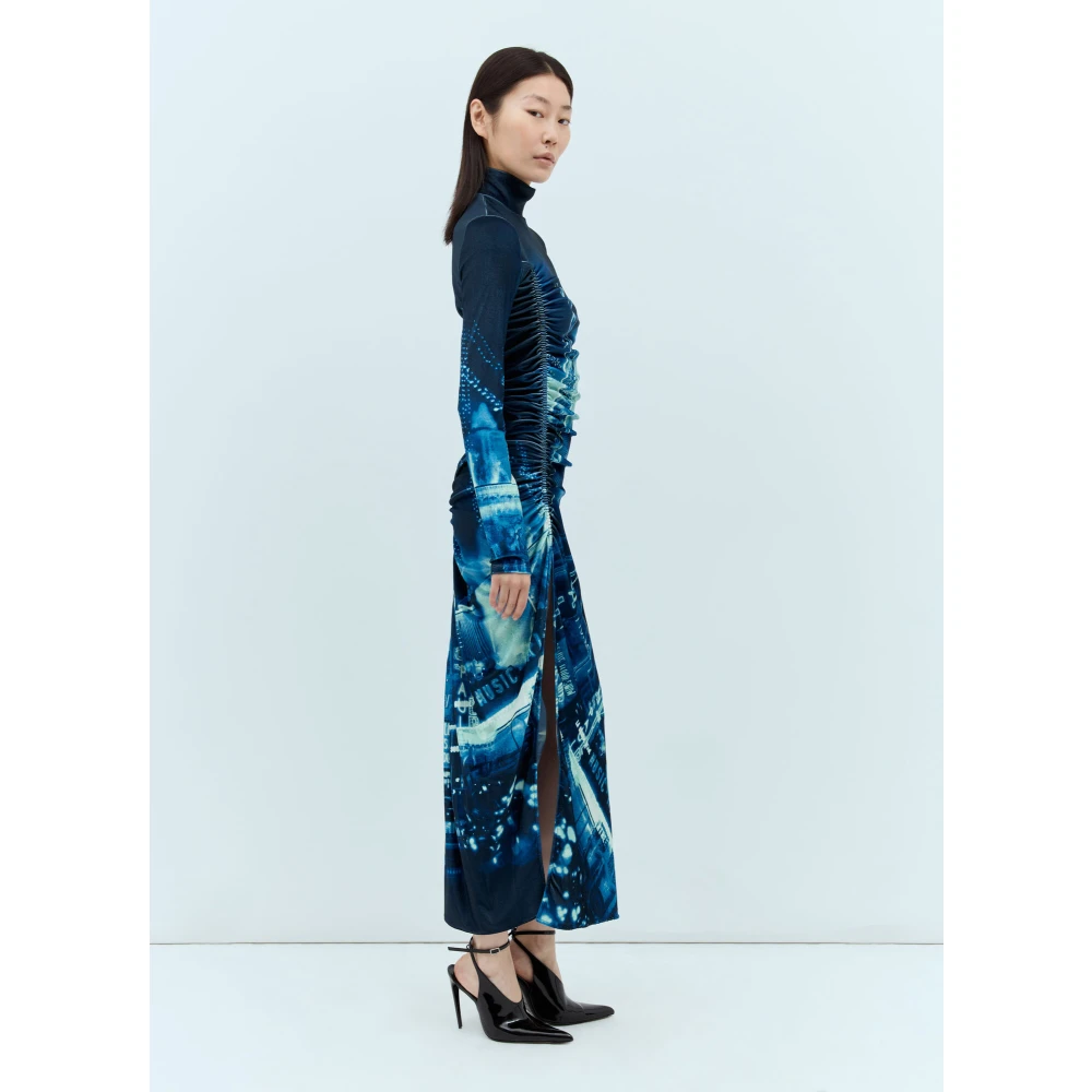 Jean Paul Gaultier Fluwelen Gathered Jurk Mode Fictie Collectie Blue Dames