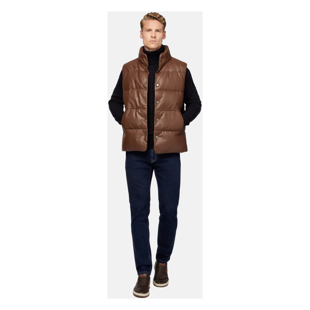 Boggi Milano Gilet van echt leer met donsvoering Brown Heren
