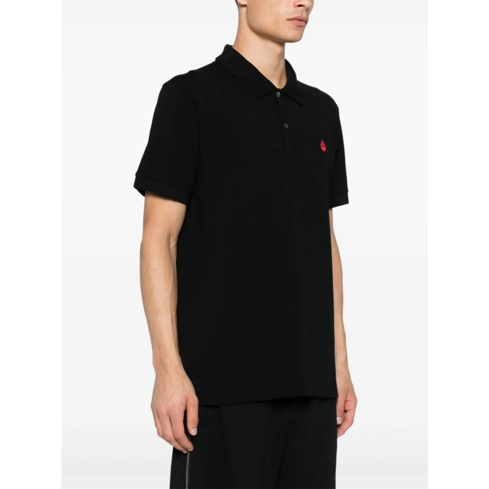 alexander mcqueen Zwarte Geborduurde Skull Polo Shirt Black Heren