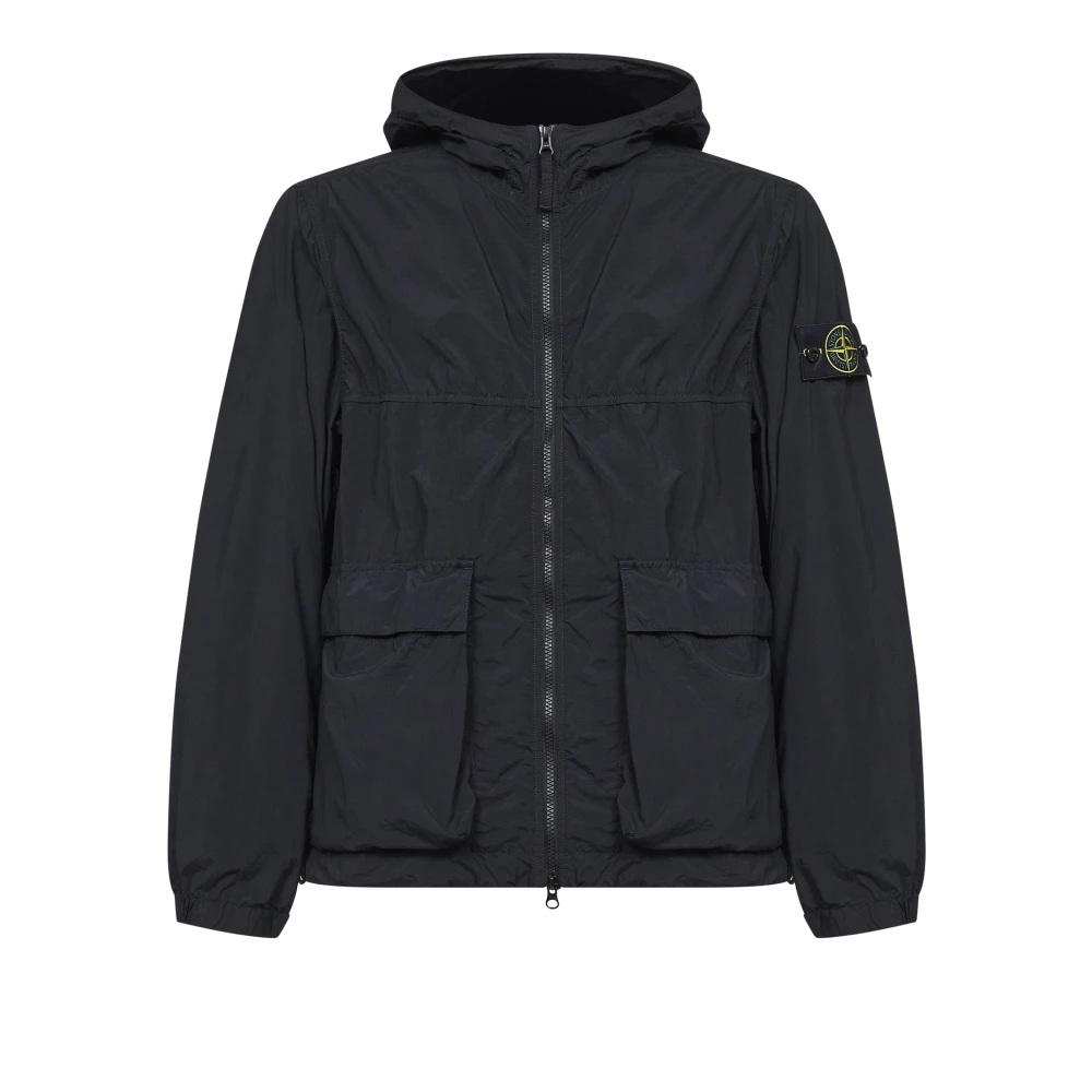 Stone Island Black Logo Patch Hooded Jacket - Male - Light Jackets - 2XL - Jackets