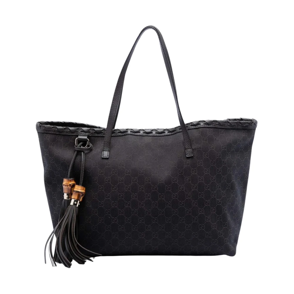 Gucci Vintage Women's Brown Pre-Owned Vintage Monogram Canvas Bamboo Tote Bag
