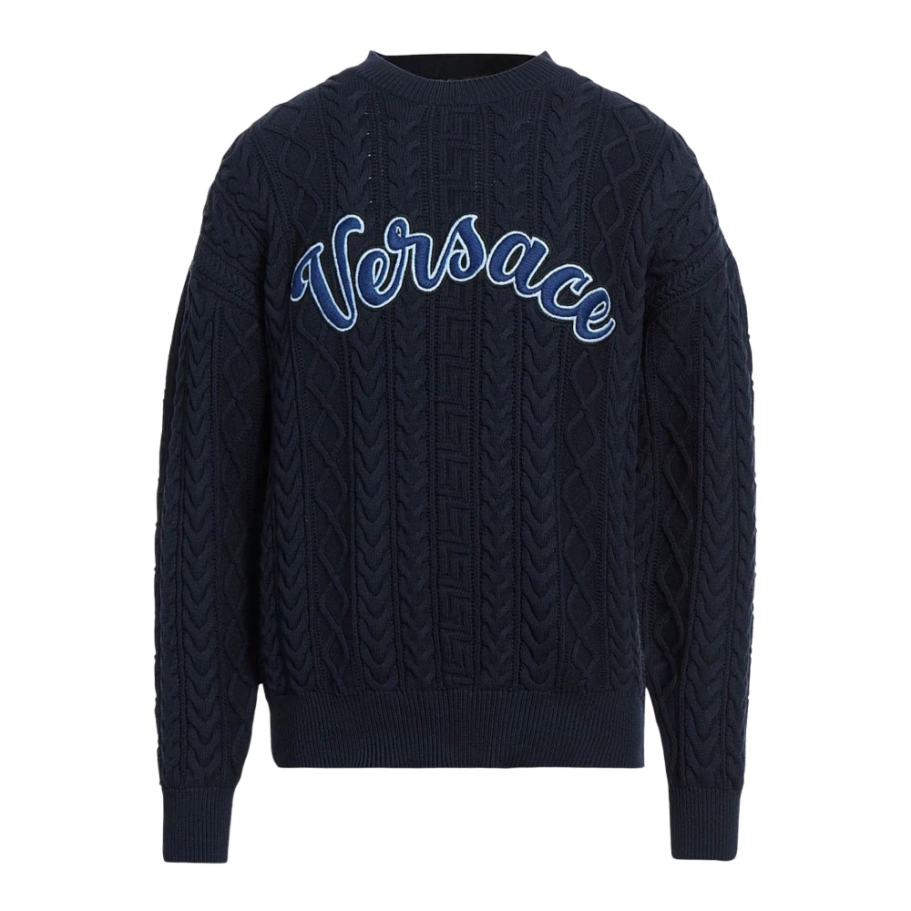 Versace Men's Blue Round-Neck Knitwear, Xl, Maglia