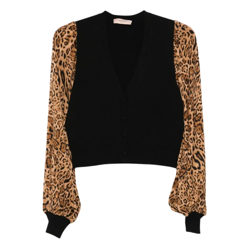 Twinset Women's Black Cardigans, S, Leopard Print Cardigan Jumper