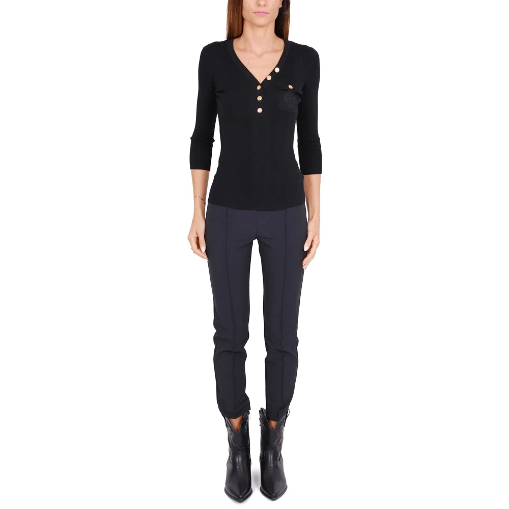 Elisabetta Franchi Zwarte Zijden V-Hals Ribtop Black Dames