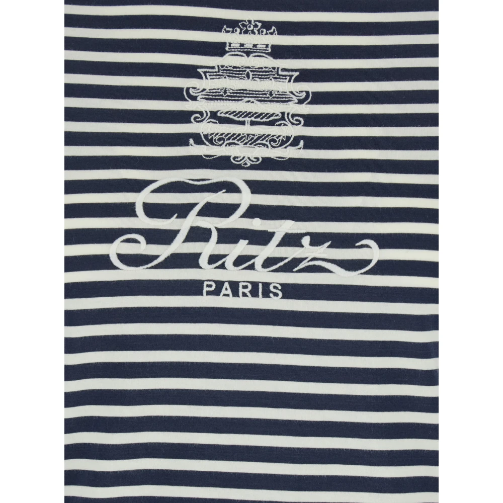 Frame Paris Logo Print Gestreepte Crewneck T-Shirt Blue Dames