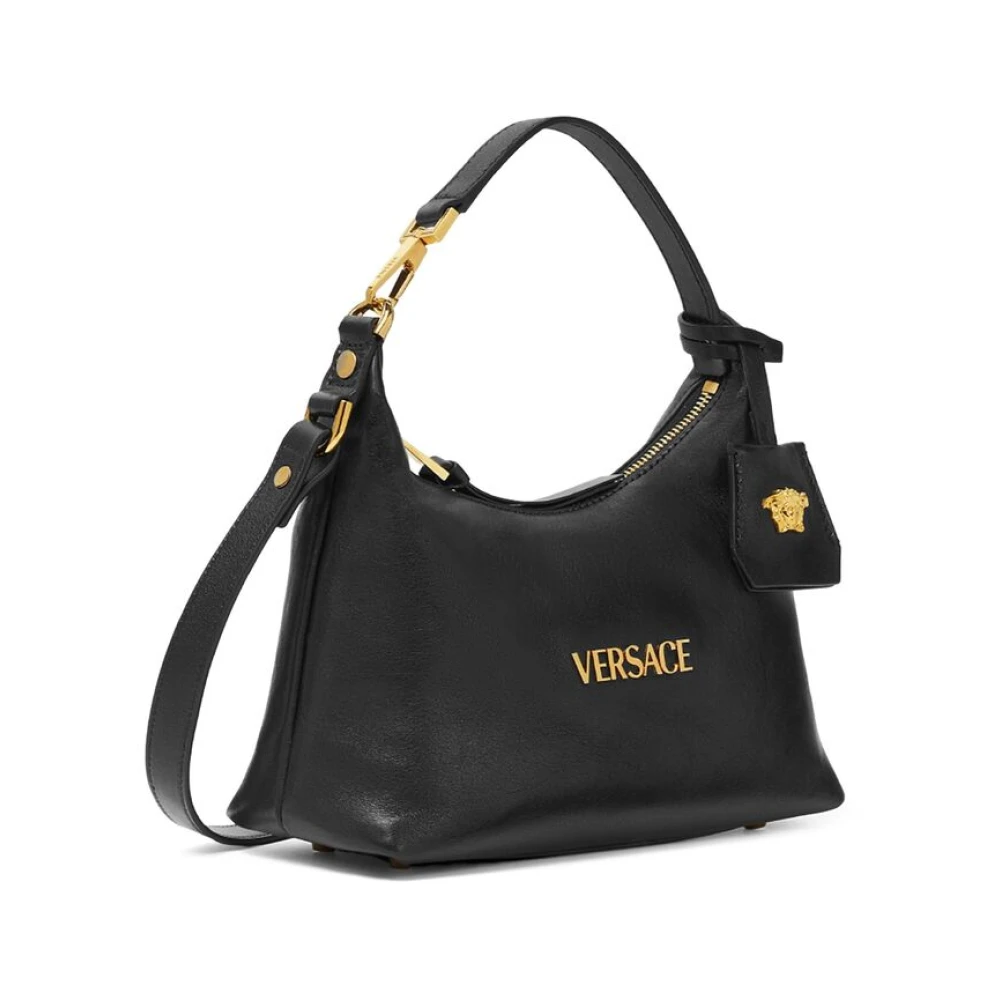 Versace Zwarte Leren Schoudertas met Rits Black Dames