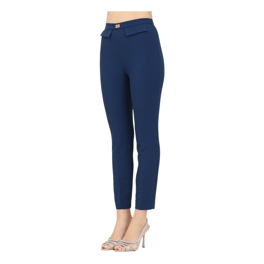 Elisabetta Franchi Blauwe elegante broek met voorflappen Blue Dames