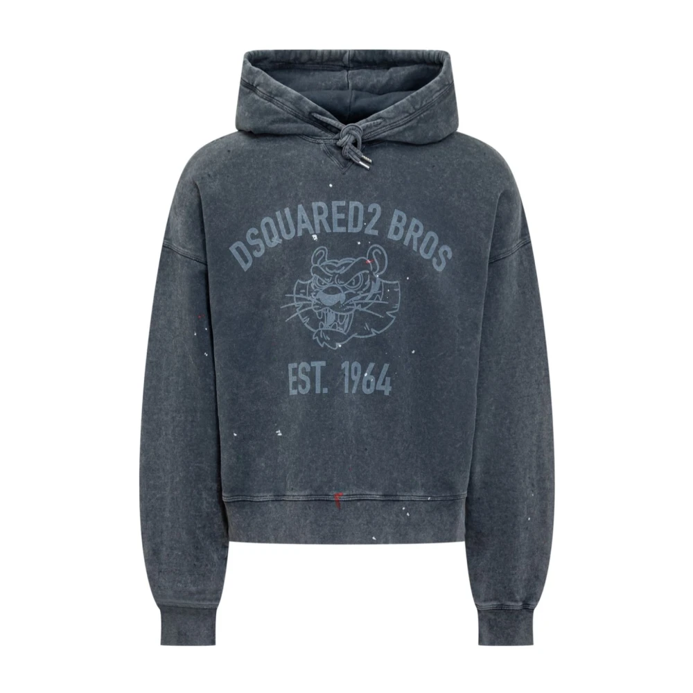 Dsquared2 Men's Blue Navy Hoodie With Logo Print - Hoodies - S - Sweatshirts & Hoodies