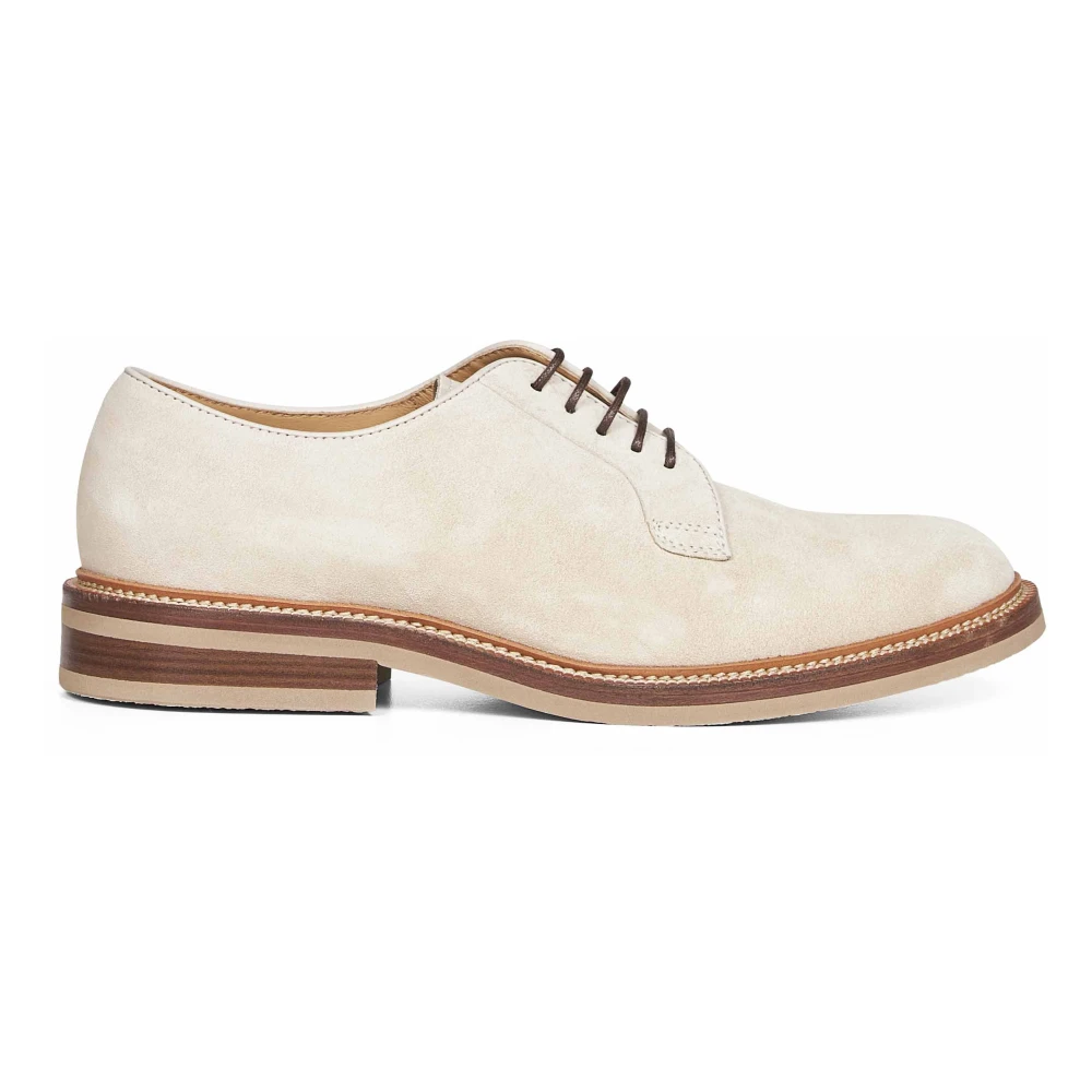 Brunello Cucinelli Men's Beige Laced Shoes, 8 Uk, Suede Derby Shoe