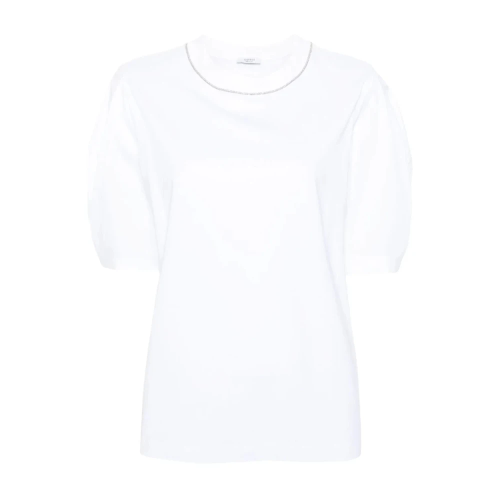 PESERICO Kralenafwerking T-shirt White Dames