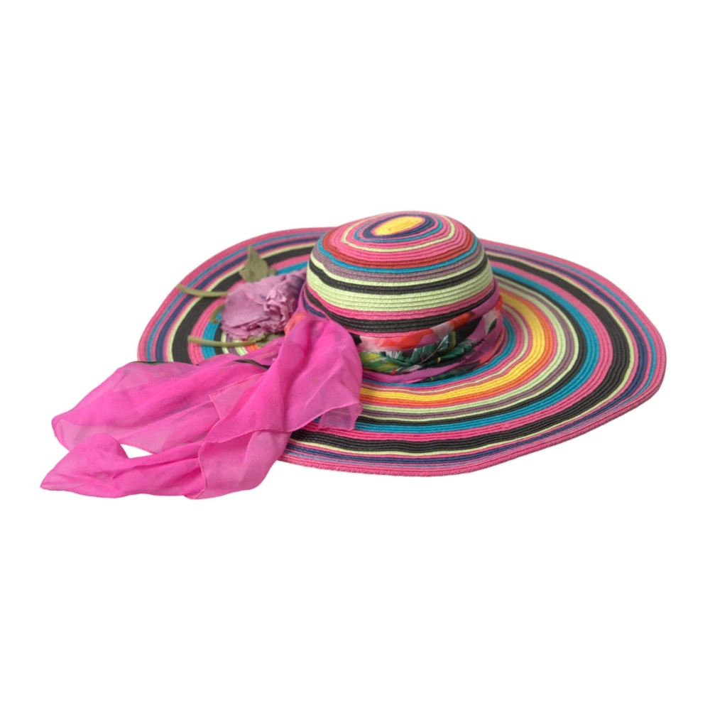 Dolce & Gabbana , Accessories, Female, Multicolor, 56 Cm, Fantasy Wide Brim Floppy Hat