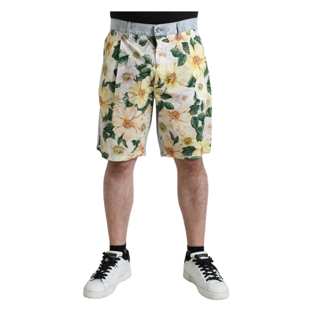 Dolce & Gabbana Men's Multicolor Casual Shorts, 2XL, Floral Print Denim Bermuda Shorts