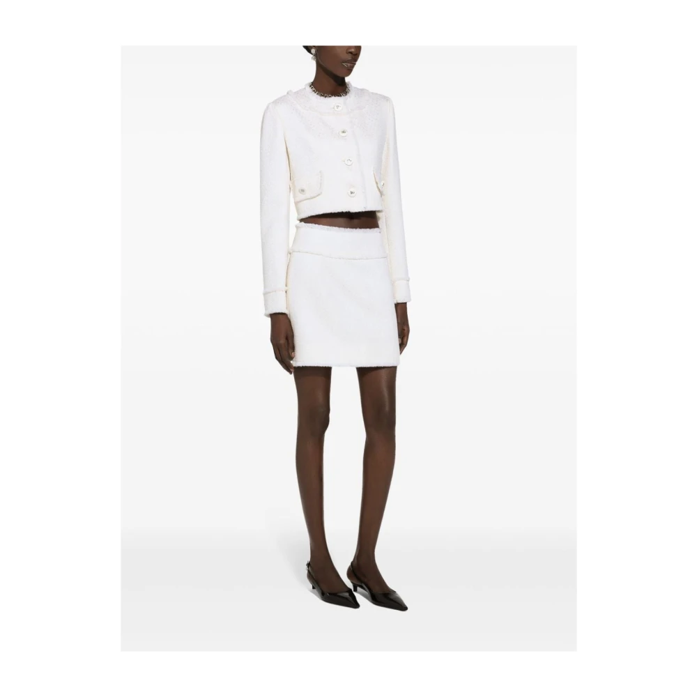 Dolce & Gabbana Witte Tweed Raffelrand Rok Beige Dames