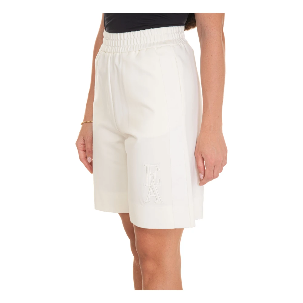 Emporio Armani Elastische taille Bermuda shorts met zijstreep White Dames