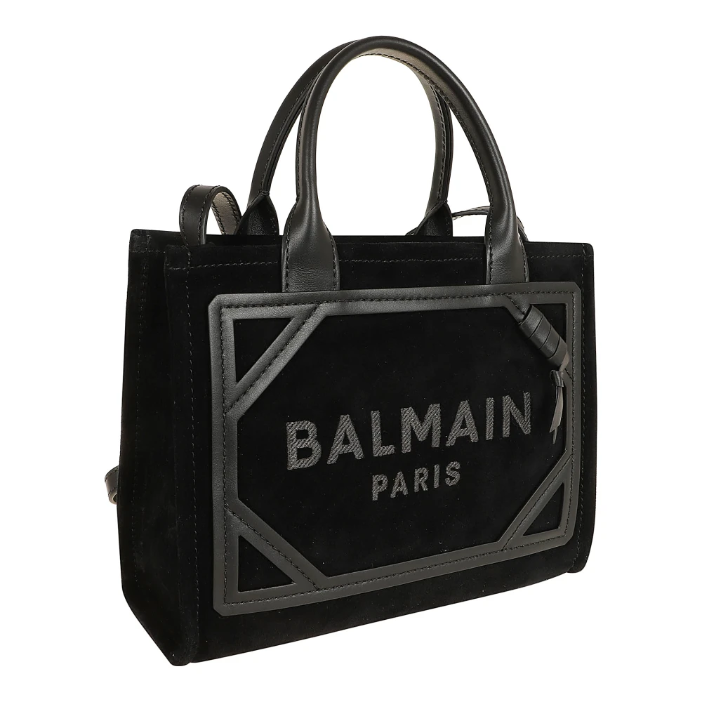 Balmain Suède Leren Shopper met Logo Black Dames