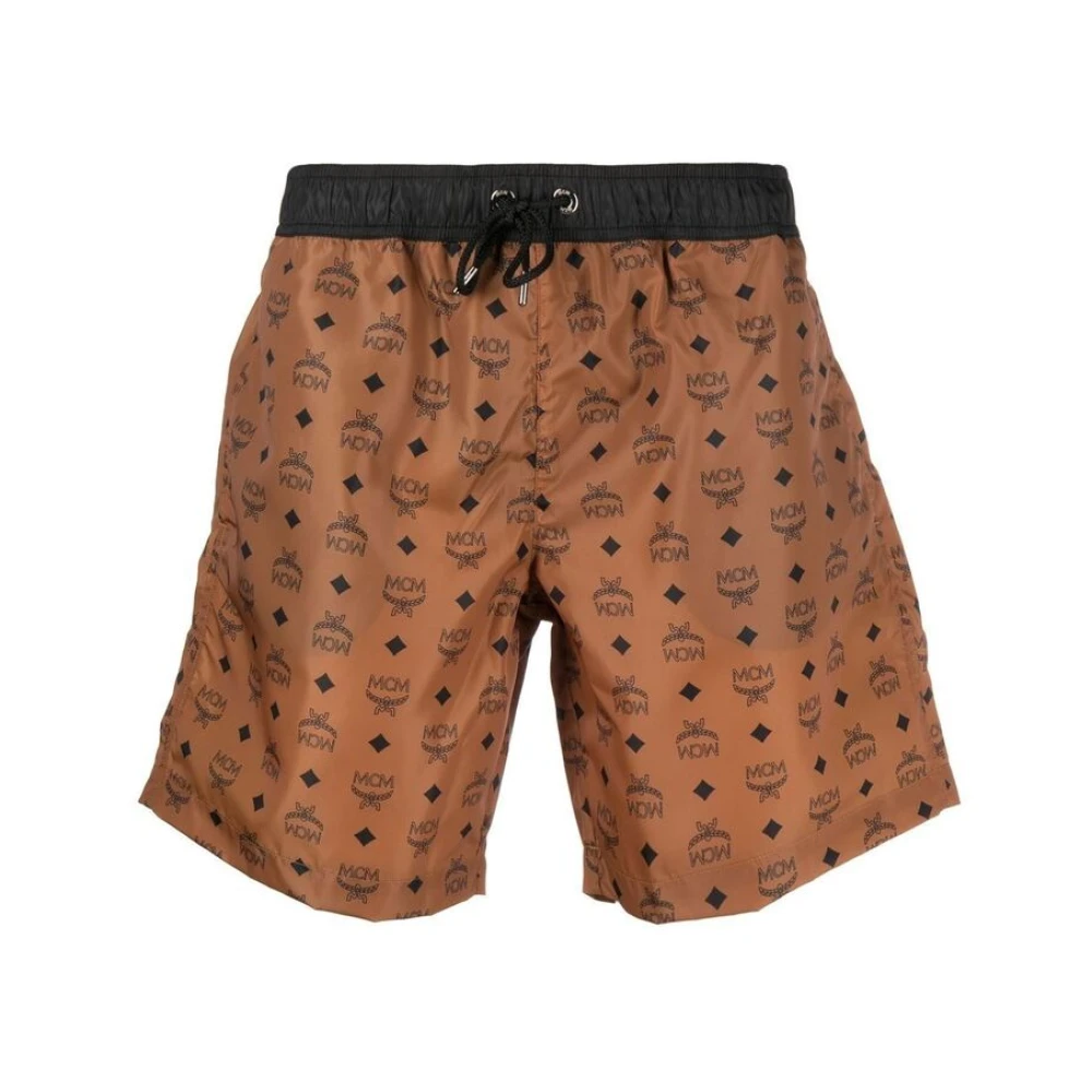 MCM Monogram Strandkleding met Trekkoord Tailleband Brown Heren