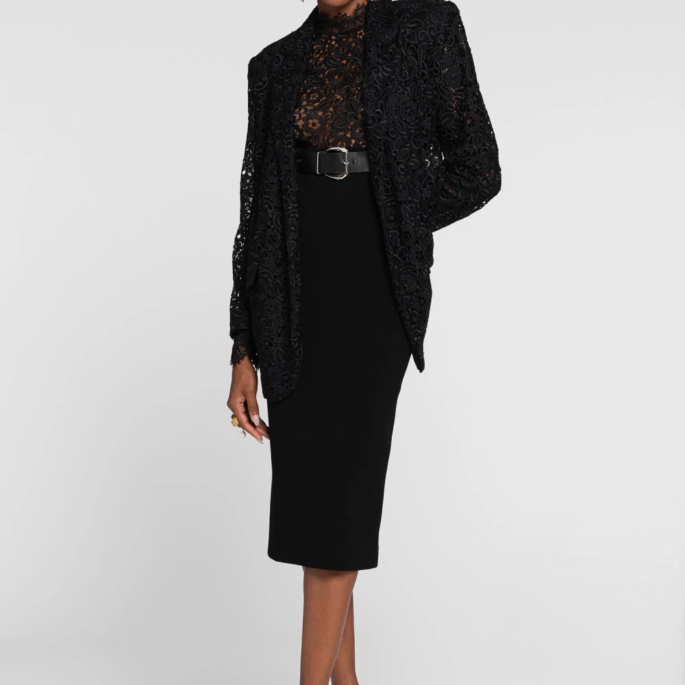 Roberto Cavalli Kanten-paneel wollen jurk met riem Black Dames