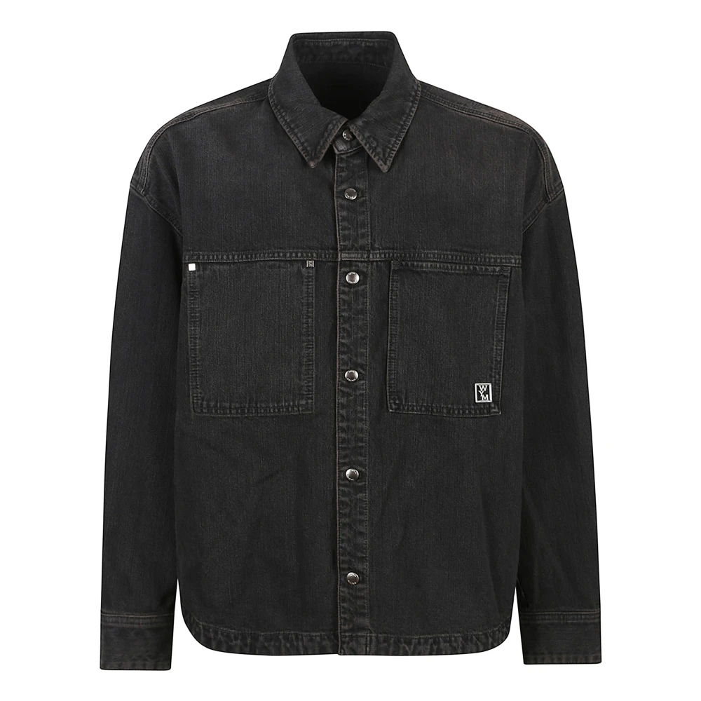 Wooyoungmi Men's Black Denim Shirts, L, Button-Up Shirt With Logo Patch