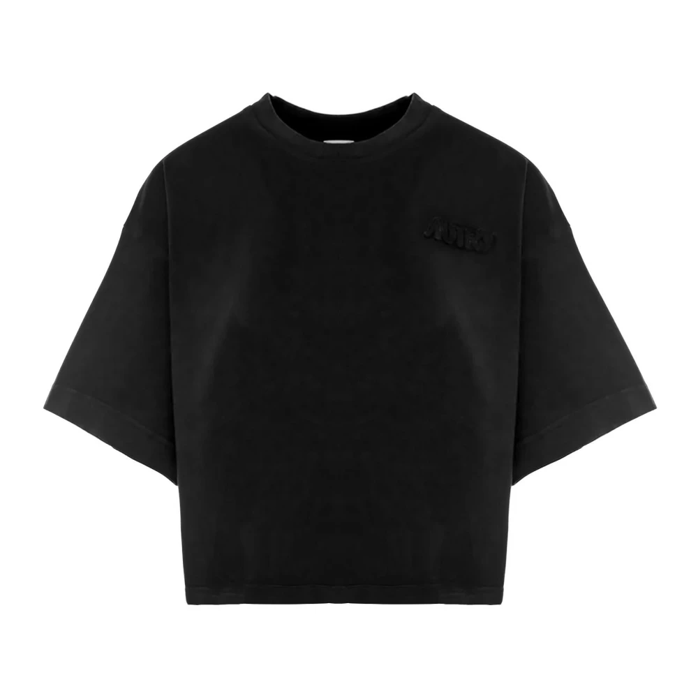 Autry Zwart Katoenen Logo T-shirt Korte Mouw Black Dames