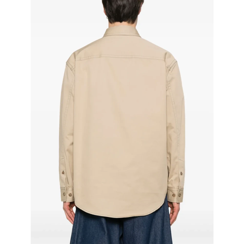Off White Stitch Katoenen Overhemd Bruin Licht Beige Heren