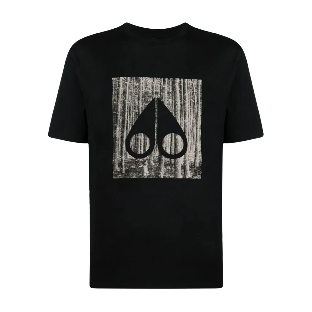 Moose Knuckles Zwarte Crew Neck T-shirt met Flocked Logo Black Heren