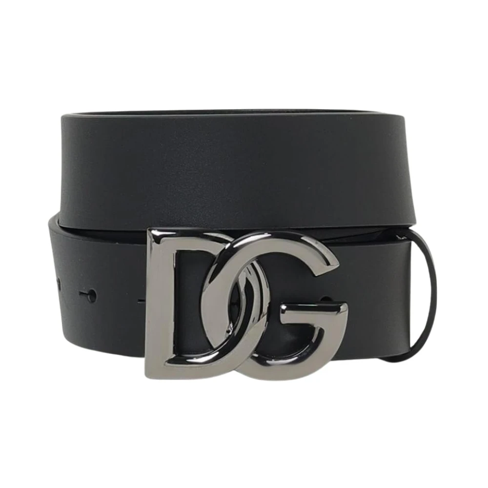 Dolce & Gabbana Men's Black Belts,, Metal Buckle Leather Belt Medium