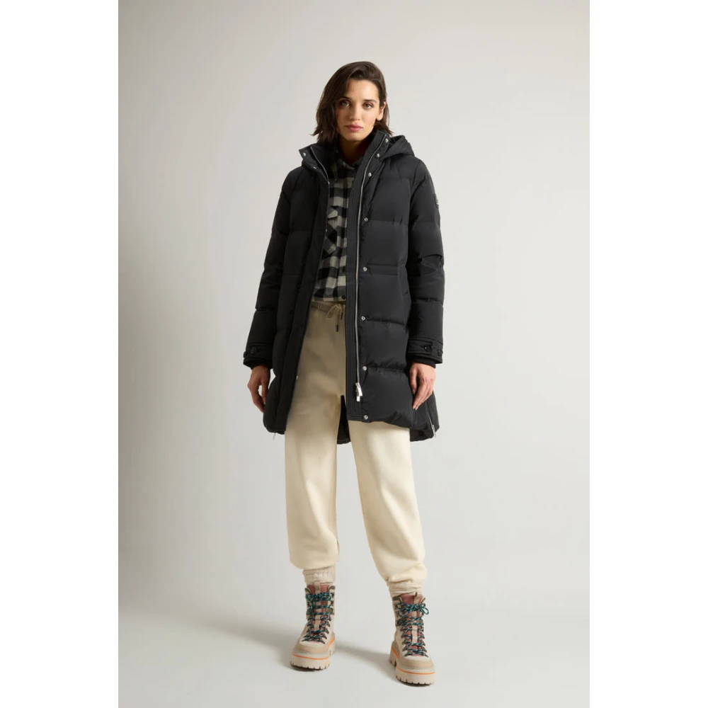 Woolrich Zwarte Puffer Parka Black Dames