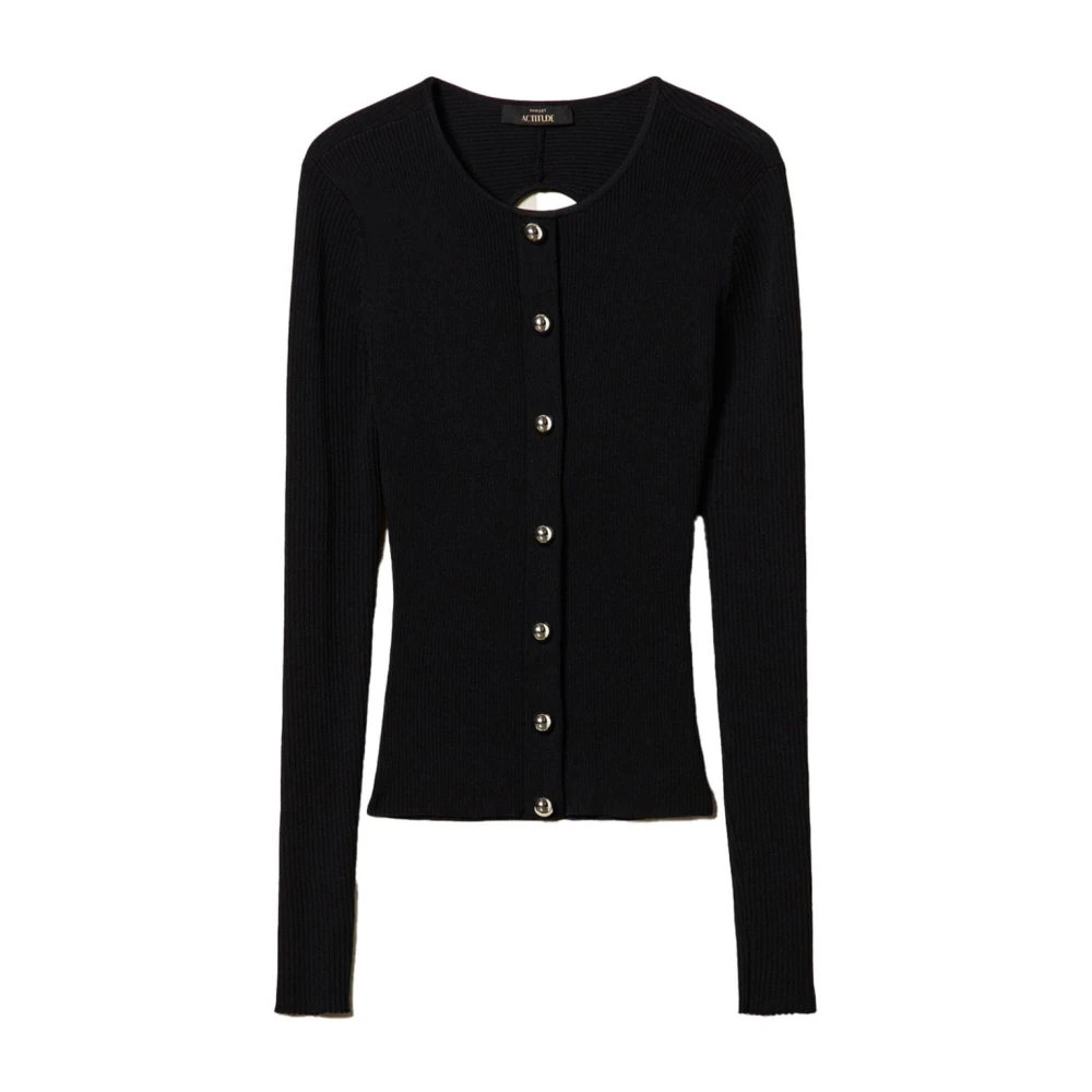 Twinset Zwarte Ribgebreide Trui met Twist Detail Black Dames