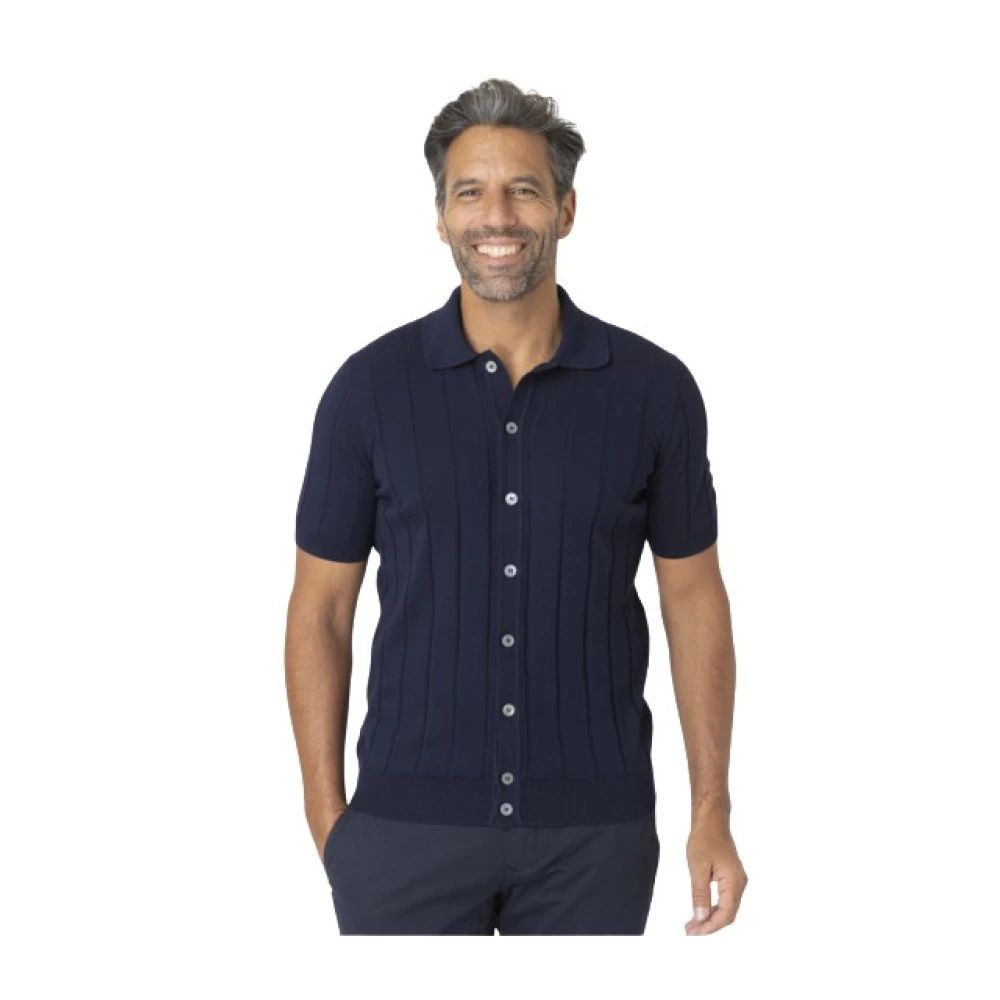 Gran Sasso Mannelijk Blauw Knit Shirt Met Korte Mouwen