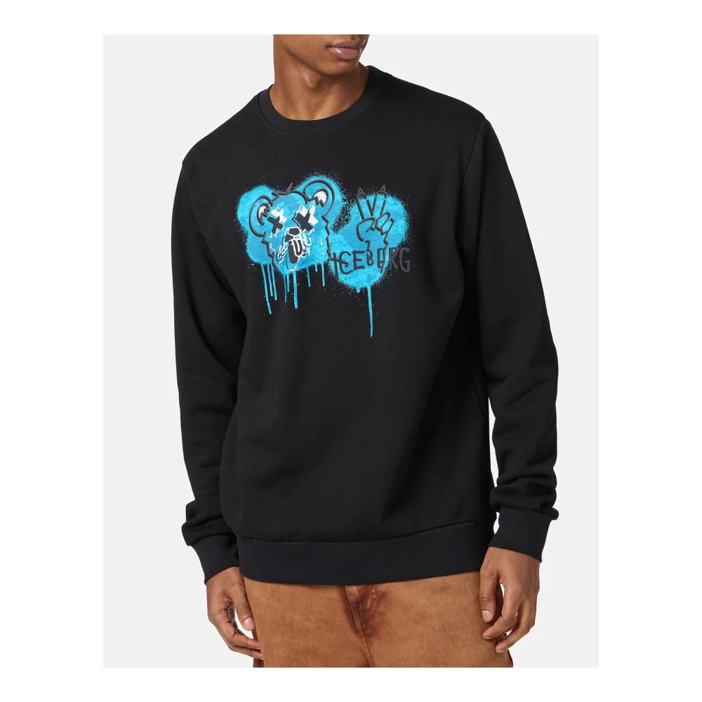 Iceberg Zwarte crewneck sweatshirt met klassieke regular fit en beerprint Black Heren