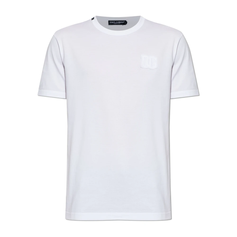 Dolce & Gabbana T-Shirt With Embroidered Logo - Male - T-Shirts - White - Xl - Tops