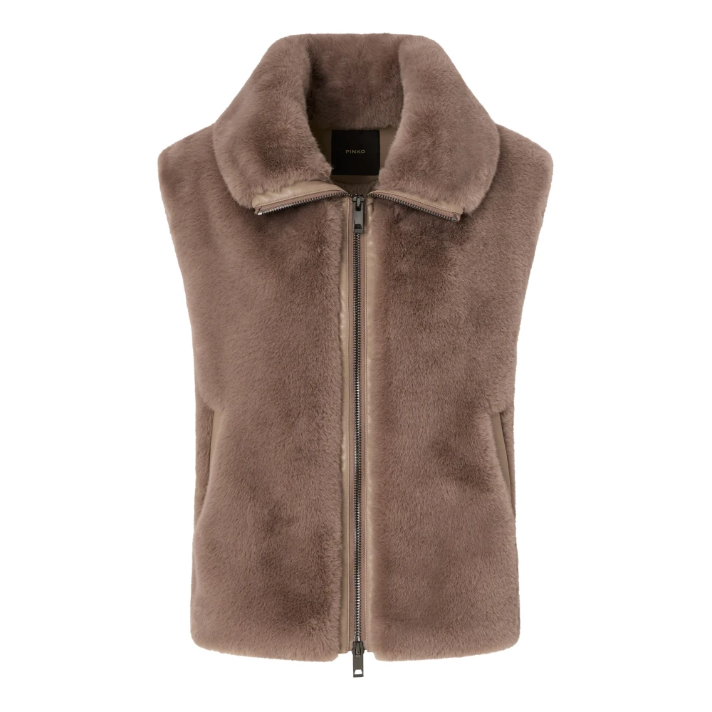 Pinko Brown Stylish Polyester Coats - Female - Waistcoats - S - Jackets